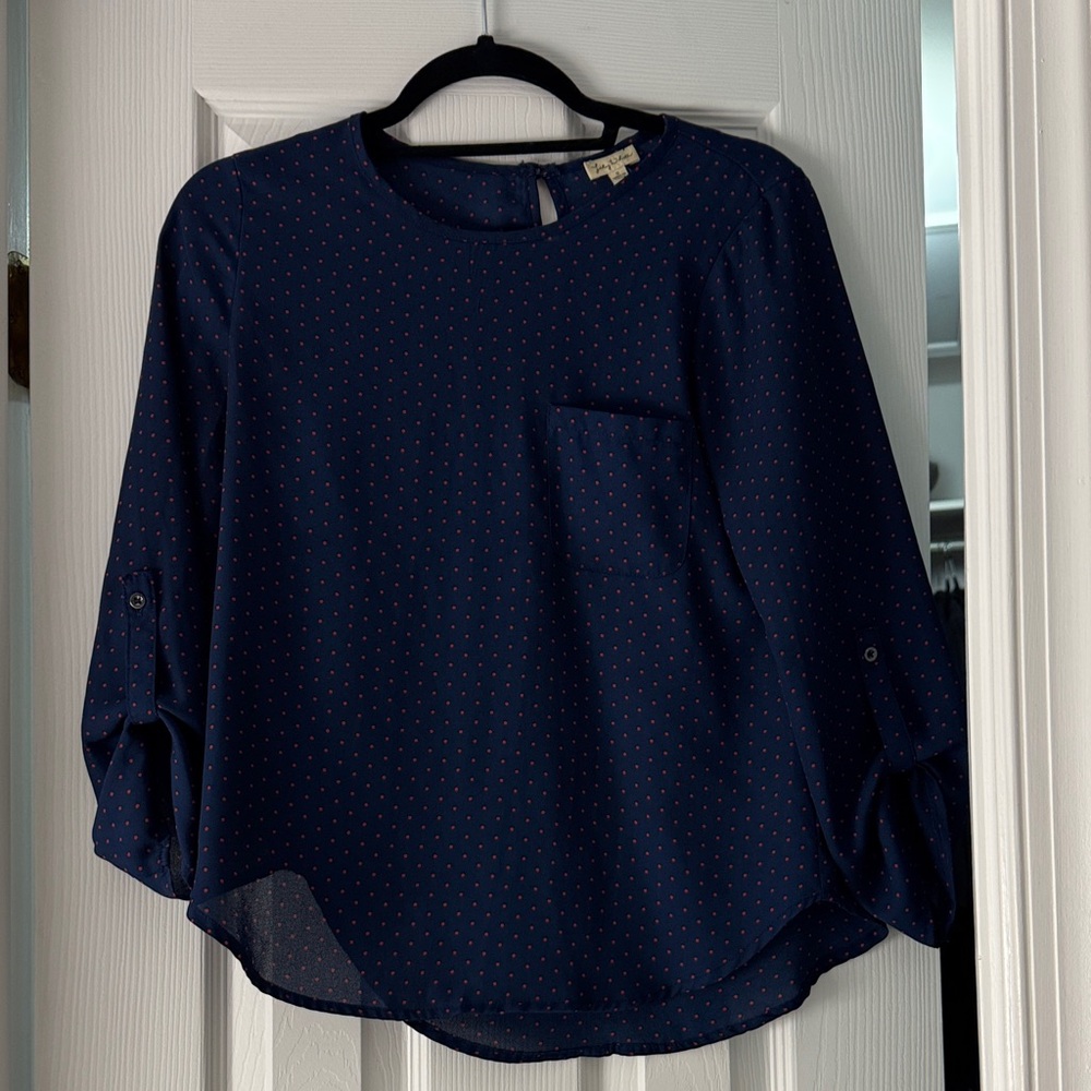 Lily White Navy Blouse with Dotted Design